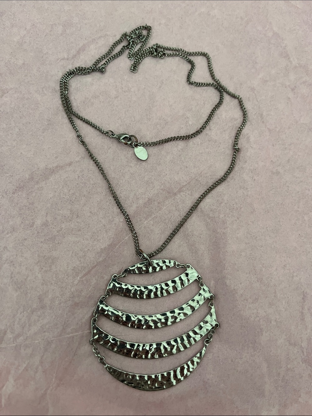 Hammered Silver-Tone Layered Pendant Necklace